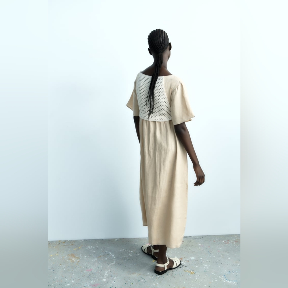 ZARA MIXED LINEN BLEND KNIT DRESS - Picture 4 of 9